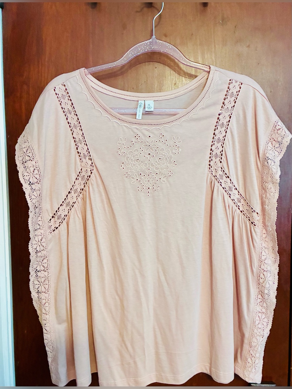 Cato Blush Crochet-Trim Flutter Sleeve Tunic
